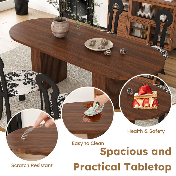 Oval Dining Table For 6 With 4 Upholstered Chairs - Walnut / Black