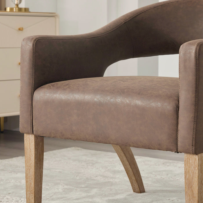 Upholstered Open Back Armchair With Weathered Rubberwood Legs