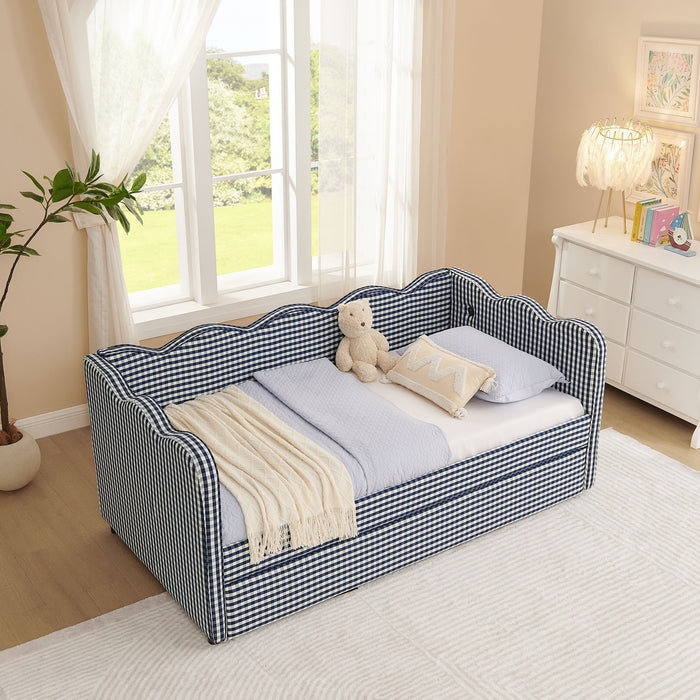 Gingham Daybed With USB Charging Port, Wave-Shaped Design