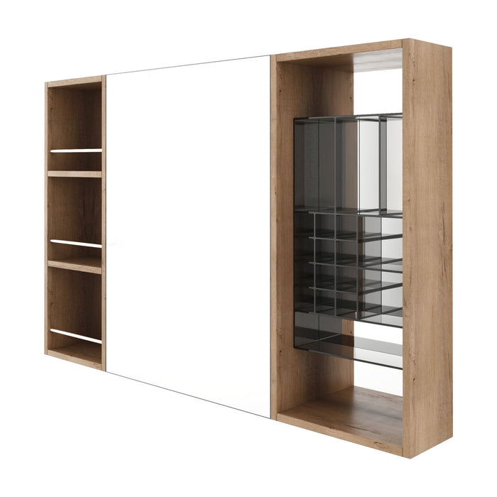 Wall Mounted Bathroom Mirror Cabinet With Adjustable Shelves Storage Cabinet - Imitative Oak