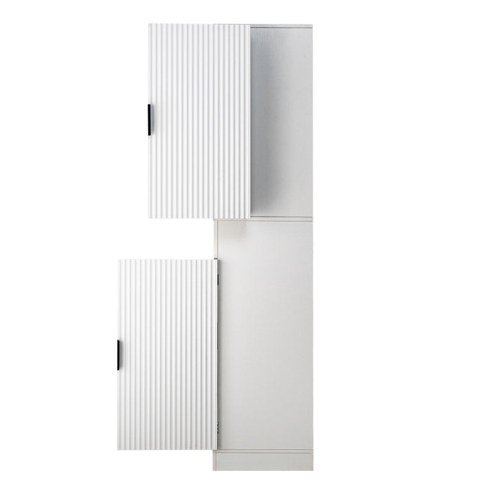 Fluted Kitchen Pantry Cabinet With 3 Keyboard Drawers & 6 Adjustable Door Shelves