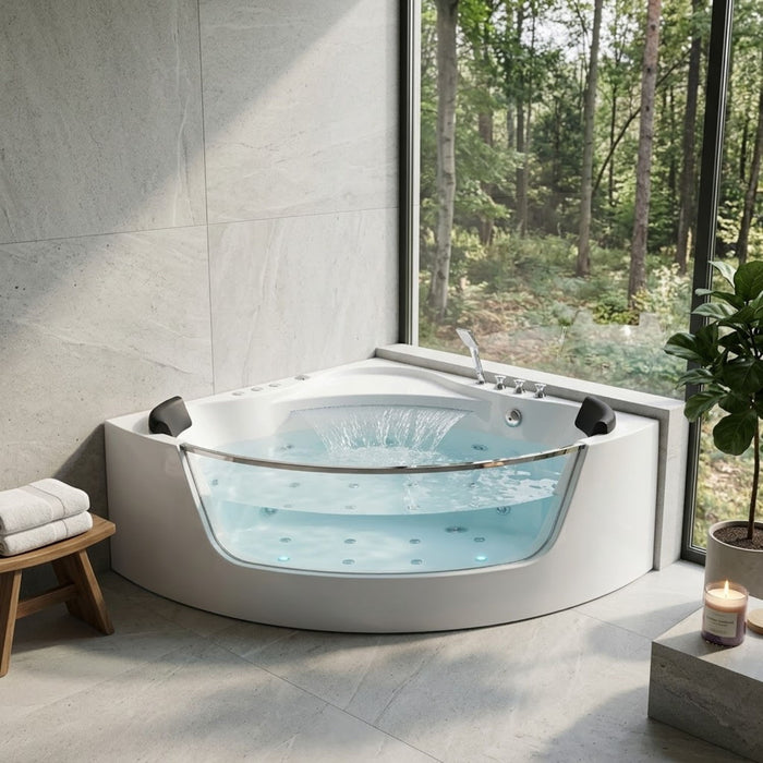 Revive - Massage Bathtub With 1.5 Hp Whirlpool Massage, Hidden Waterfall, LED Bubble Jets And Glass Accent - White