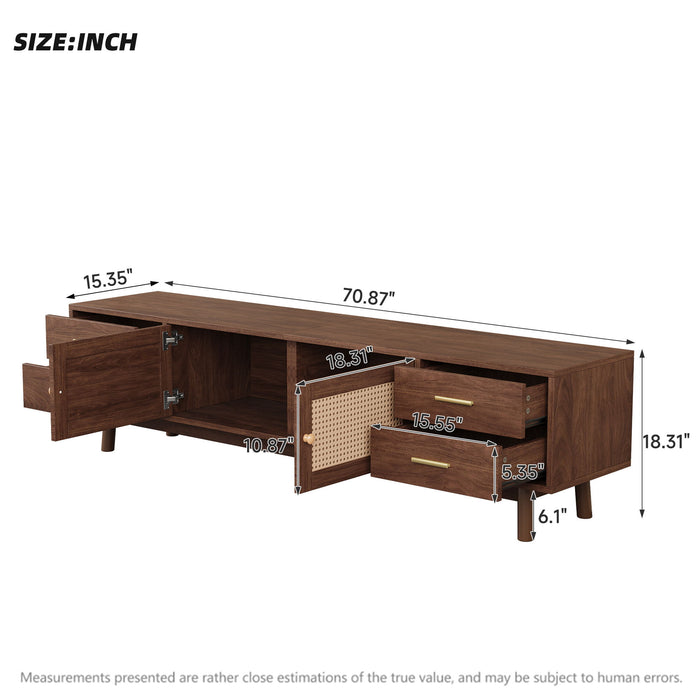 70" TV Stand With Doors For TVs Up To 80", Media Console With 4 Drawers & Cable Holes - Dark Brown