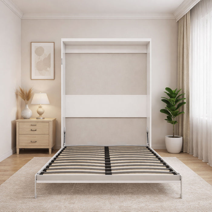 Queen Size Vertical Murphy Wall Cabinet Folding Bed With Automatic Legs - Gray