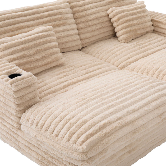 Plush Oversized Double Chaise Lounge Sofa Bed With USB Ports And Cup Holders