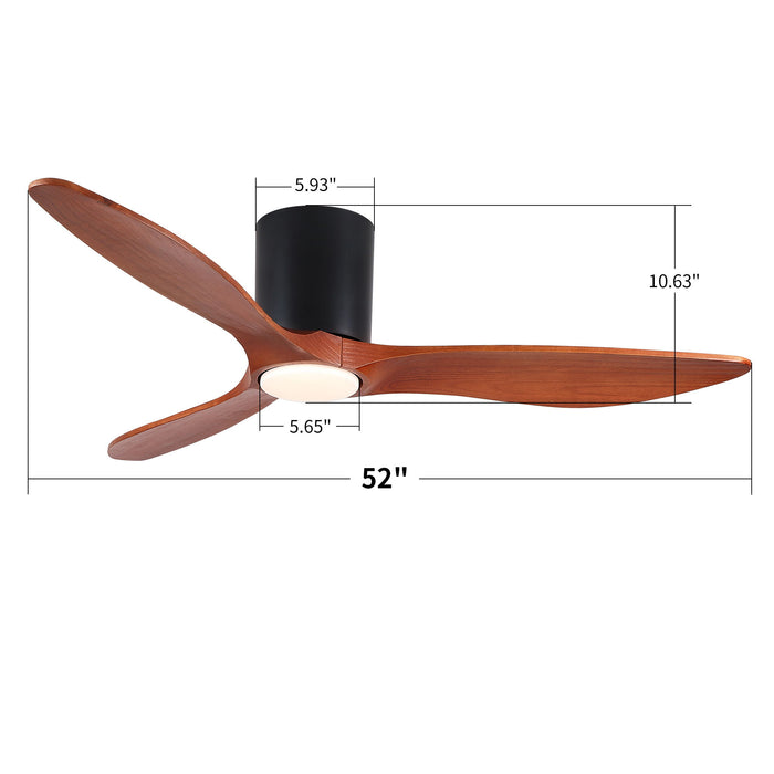 Low Profile Flush Mount Ceiling Fan With Light And Reversible Quiet Motor - Matte Black
