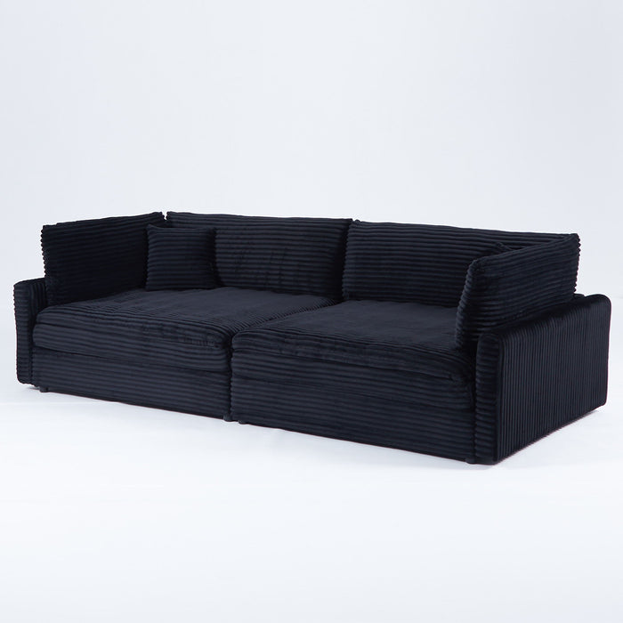 Elegant Corduroy Sofa With Throw Pillows And Backrests