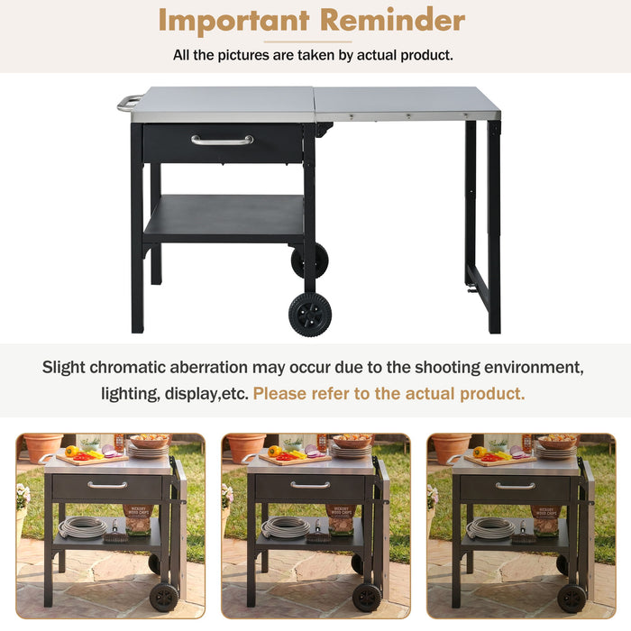 Foldable Outdoor Kitchen Cart With Storage For Patio
