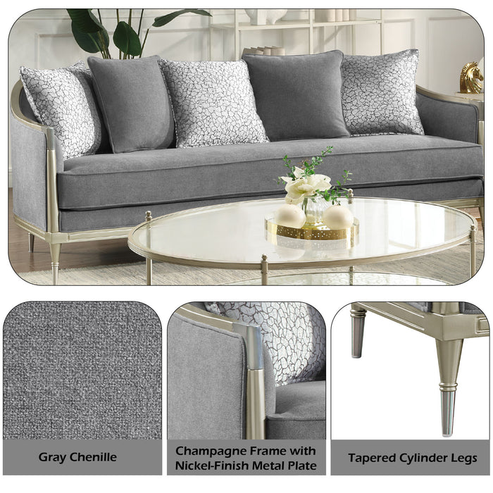 Fernando - Sofa With 5 Pillows - Champagne / Gray