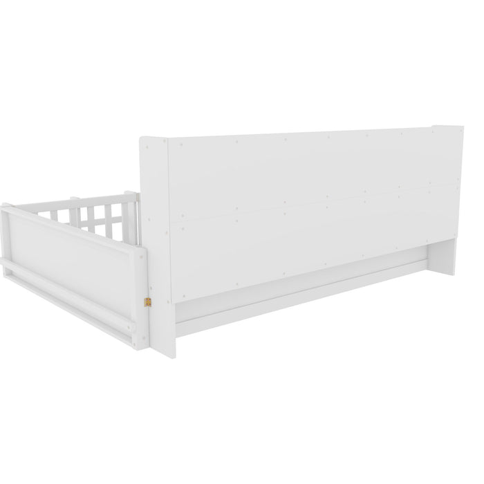 Platform Bed Frame With Guardrail, Storage Shelves & Bookshelf