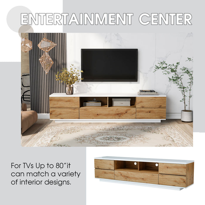 TV Stand, Entertainment Center With Deep Drawers, Cable Management & Soft Closing Hinges