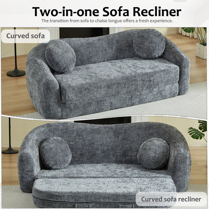 Curved Convertible Sofa, 2 In 1 Frameless Folding Sofa Bed With Pull Out Base And Deep Seat