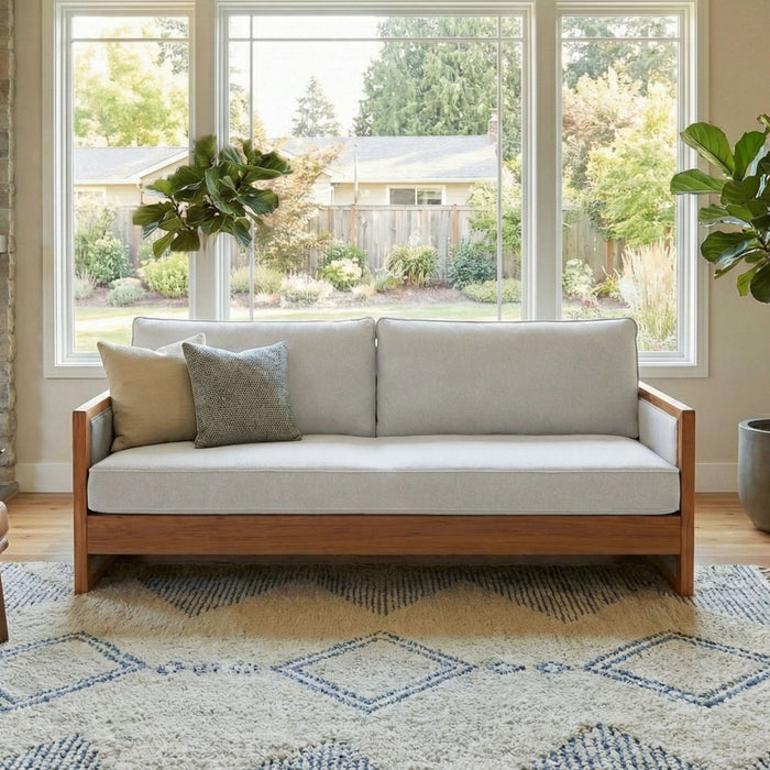 Modern 3 Seater Sofa With Wood Armrests