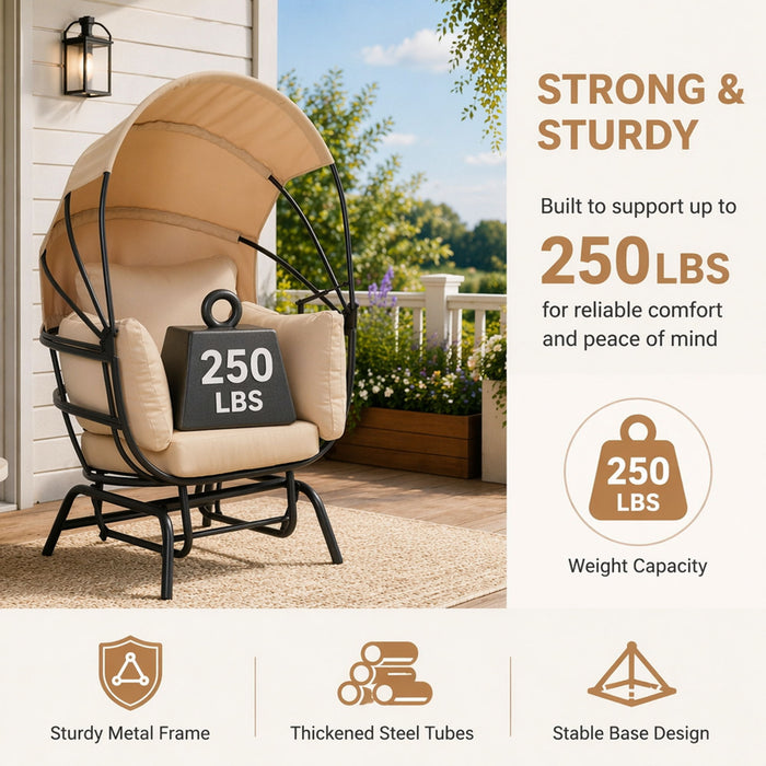 Egg Chair With Cushion And Retractable Canopy - Black / Taupe