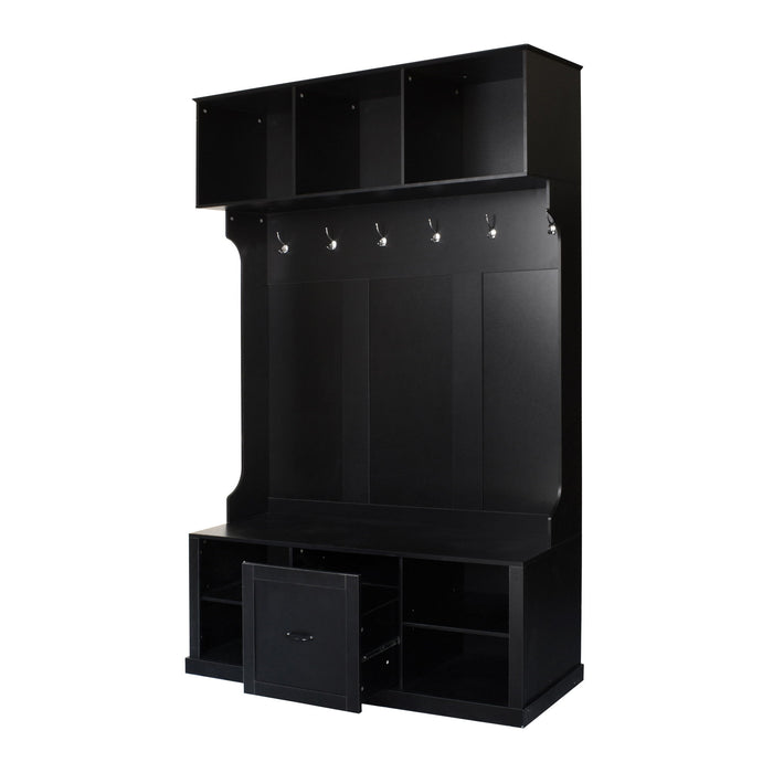 Hall Tree With 6 Hooks, Coat Hanger, Entryway Bench