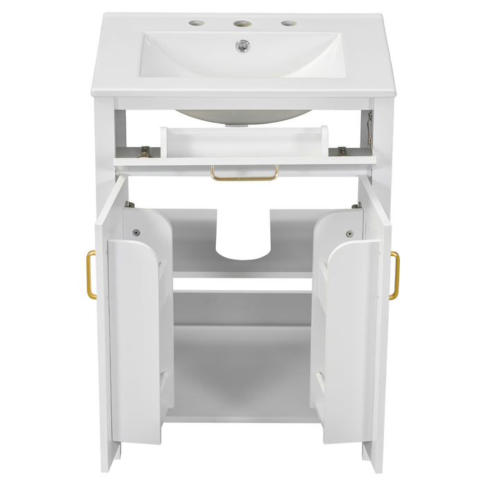 Modern Bathroom Vanity With Ceramic Sink, Soft-Close Doors, Flip Drawer, U-Shaped Shelves, Elegant Storage Solution