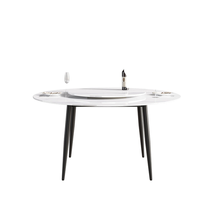 59.05" Modern Artificial Stone Round Metal Dining Table, Can Accommodate 6 People Artificial Stone Turntable - White / Black
