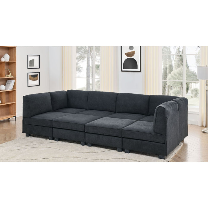 Upholstered Modular Sectional, Customizable Layout, Removable Cushions - Black