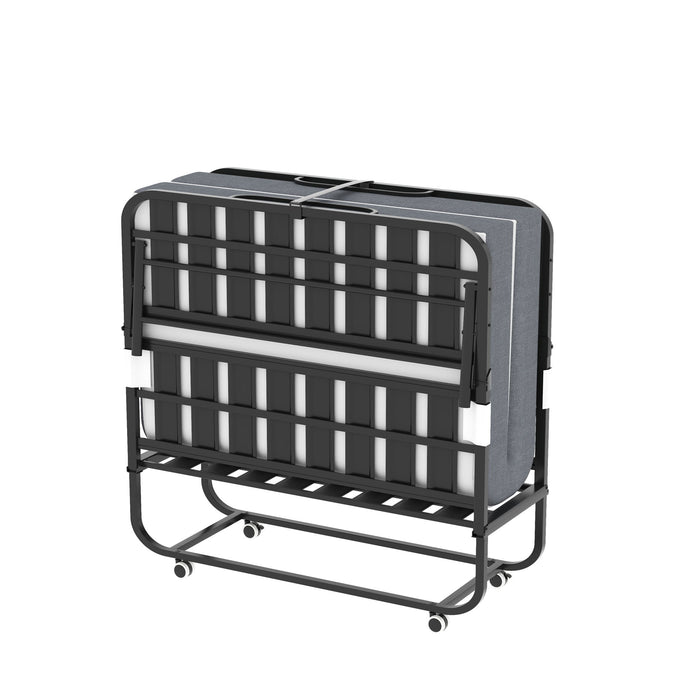 Twin Wide Folding Bed For Tall People, Extra Long & Wide Rollaway With Memory Foam, Heavy-Duty Capacity Guest, Spacious Portable Cot - Black