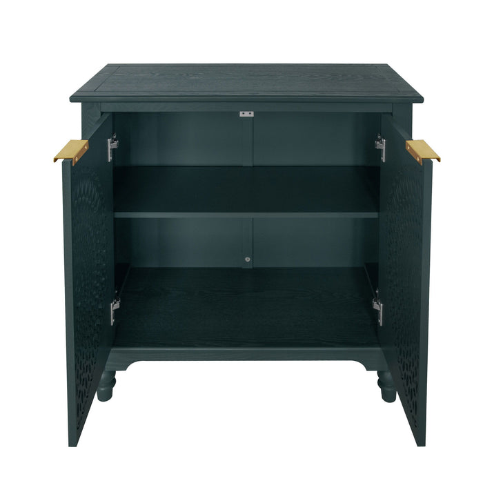 Hollow Carved 2 Door Accent Cabinet With Adjustable Shelf, Sideboard Buffet For Entryway, Living Room Or Bedroom - Blackish Green