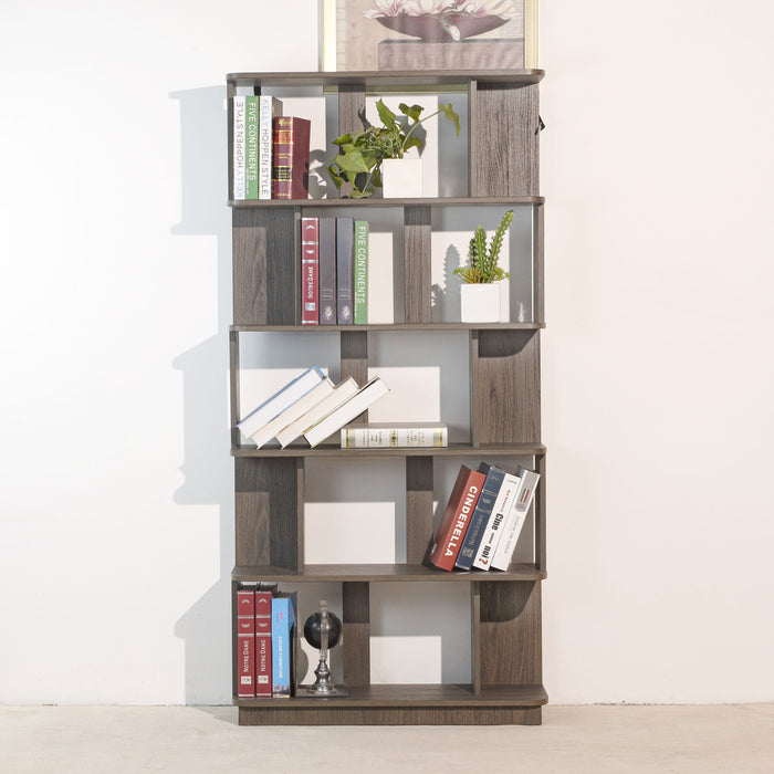 5 Tier Open Bookshelf, Free Combination Storage Shelving For Living Room - Dark Brown
