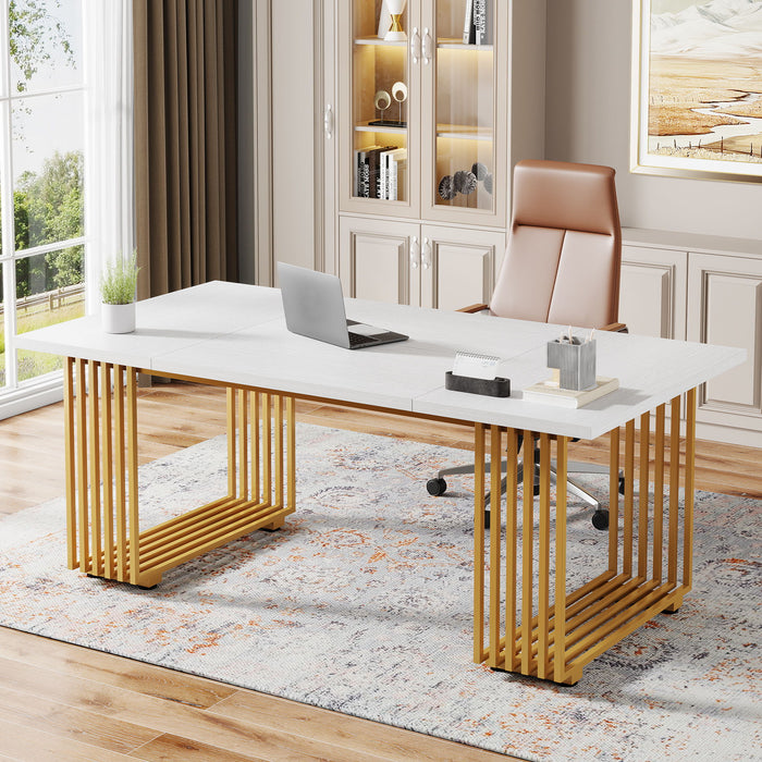 Office Executive Desk For Home Office - White / Gold