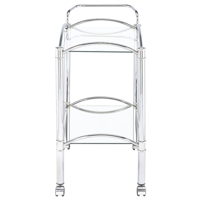 Porch & Den - 2 Tier Rectangular Glass Shelf Bar Cart With Glass - Chrome