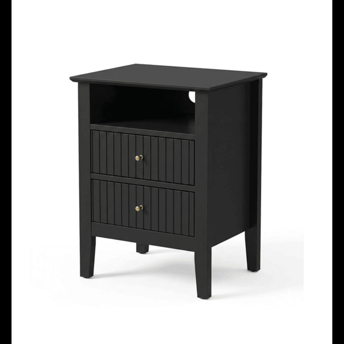 Fluted Nightstand With 2 Drawers