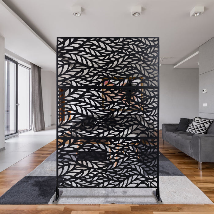 Outdoor & Indoor Privacy Screen Metal Privacy Screen, Freestanding Decorative Privacy Screen For Deck Balcony Patio - Black