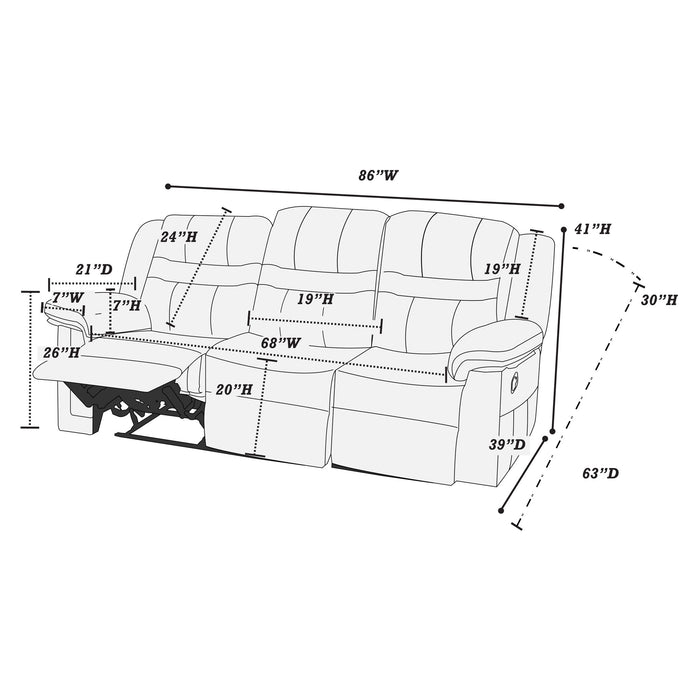 Power Reclining Sofa With USB Port Upholstered Pillow Arms And Headrest - Brown