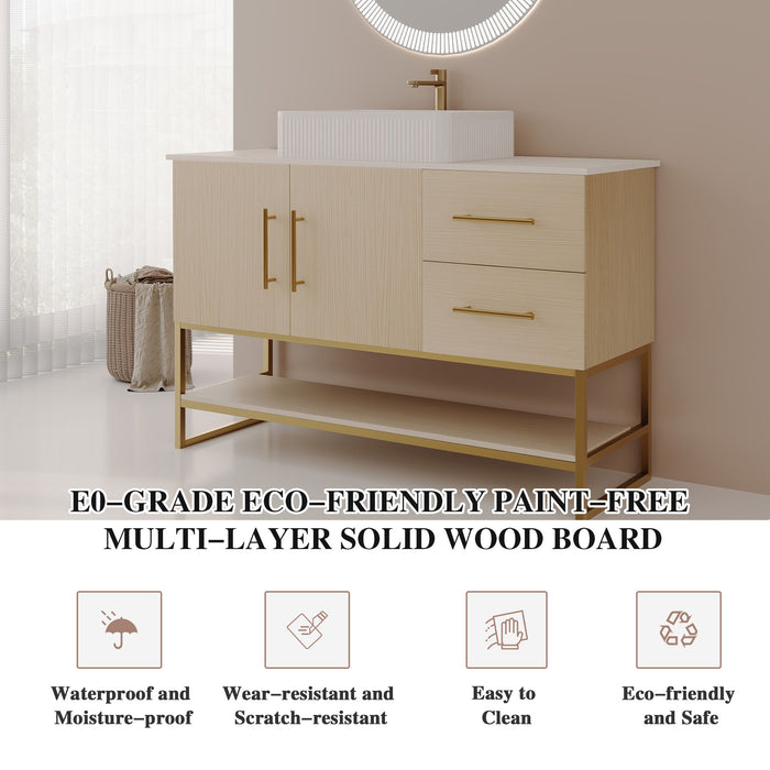 Bathroom Vanity With Vessel Sink Accent Free Standing Cabinet - Ameican White Oak / Gold / White
