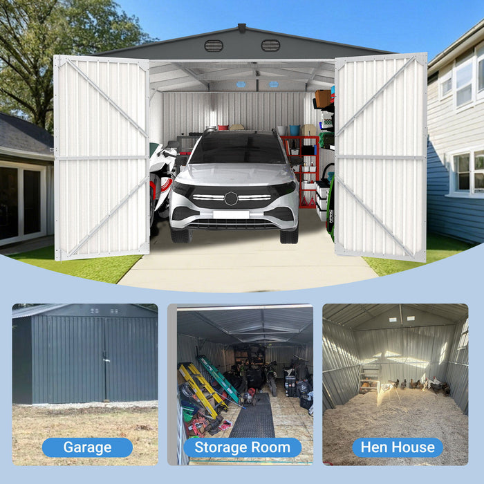 Industrial - 20' x 13' Heavy Duty Metal Garage Shed - Dark Gray