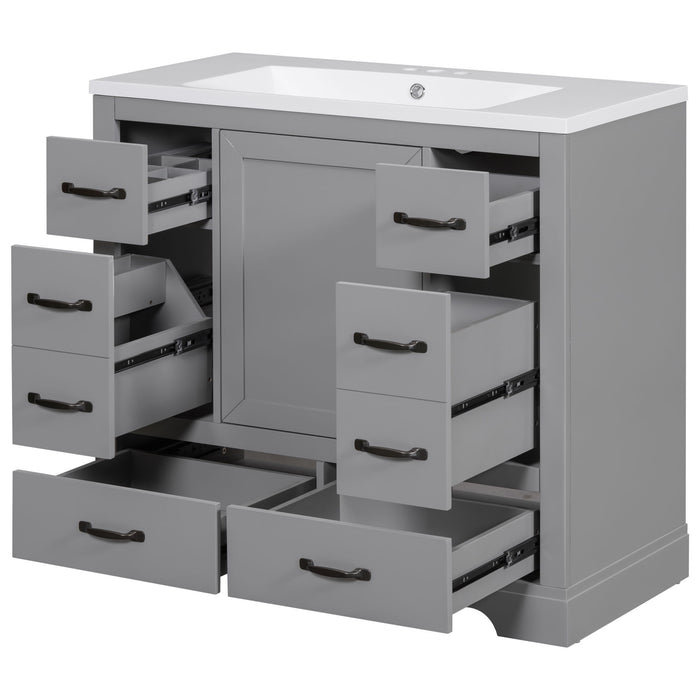 Modern Bathroom Vanity With Sink, 6 Drawers, Adjustable Shelf