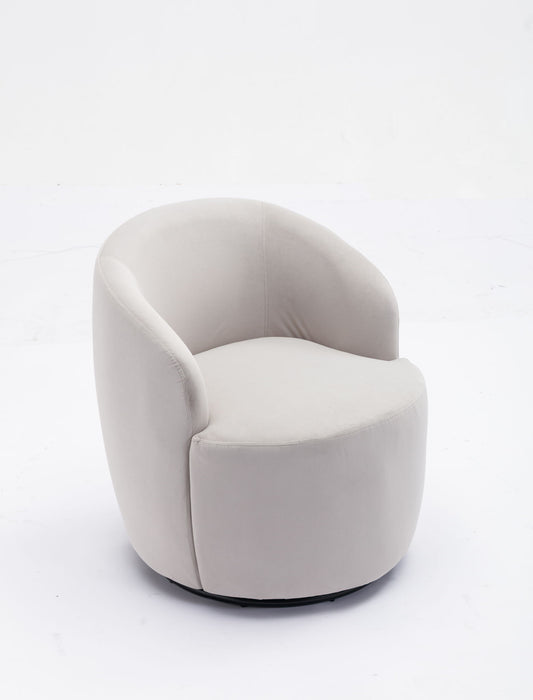 Velvet Fabric Swivel Accent Armchair Barrel Chair With Powder Coating Metal Ring