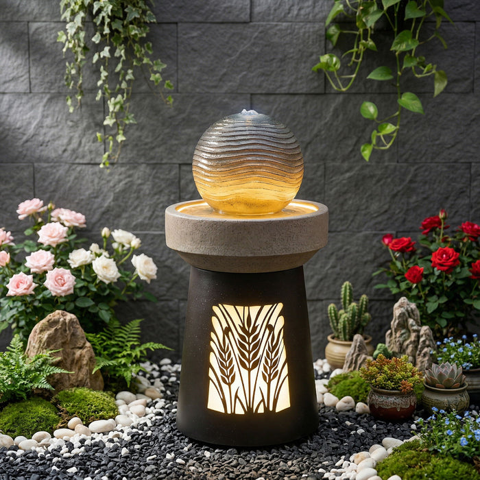 Outdoor Water Fountain, Warm LED Light - Brown