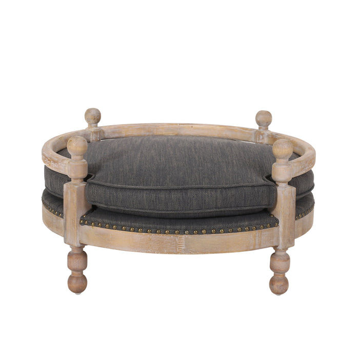 Round Pet Sofa, Wide Upholstered Pet Bed - Charcoal