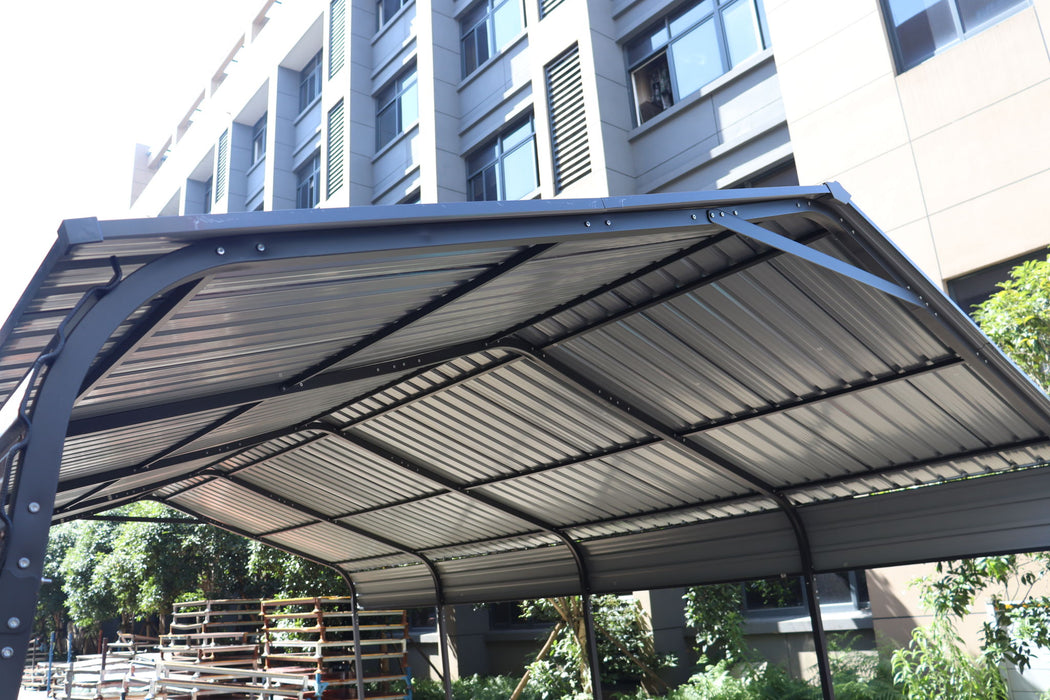 Metal Carport 12 X 20 Ft Heavy Duty With Galvanized Steel Roof Metal Garage Canopy With Galvanized Steel Roof & Frame Car Tent Outdoor Storage Shed For Car Boats And Truck - Alabaster / Dark Gray