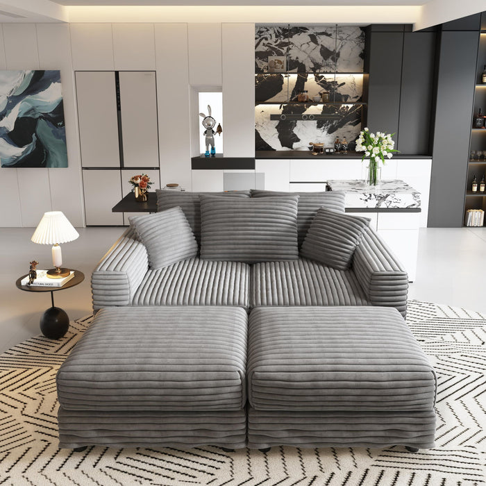 Deep Seat Convertible Sofa With Soft Pillows And Ottomans