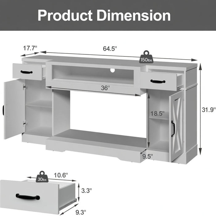 TV Stand With Adjustable Shelves & Double Doors
