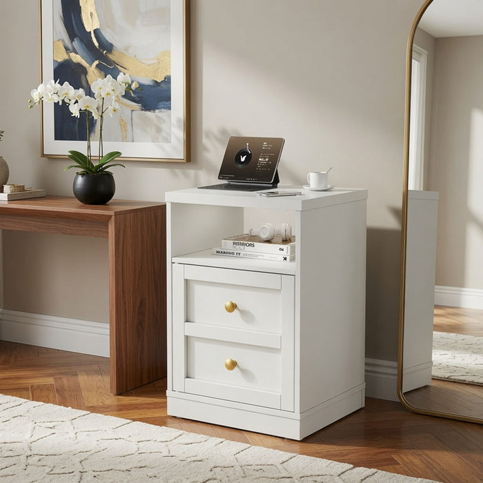 Nightstand With Door & Shelf, 2 Drawer Side Table