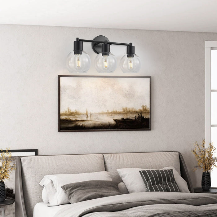 3 Light Globe Bathroom Vanity Light With Clear Glass Shades - Black