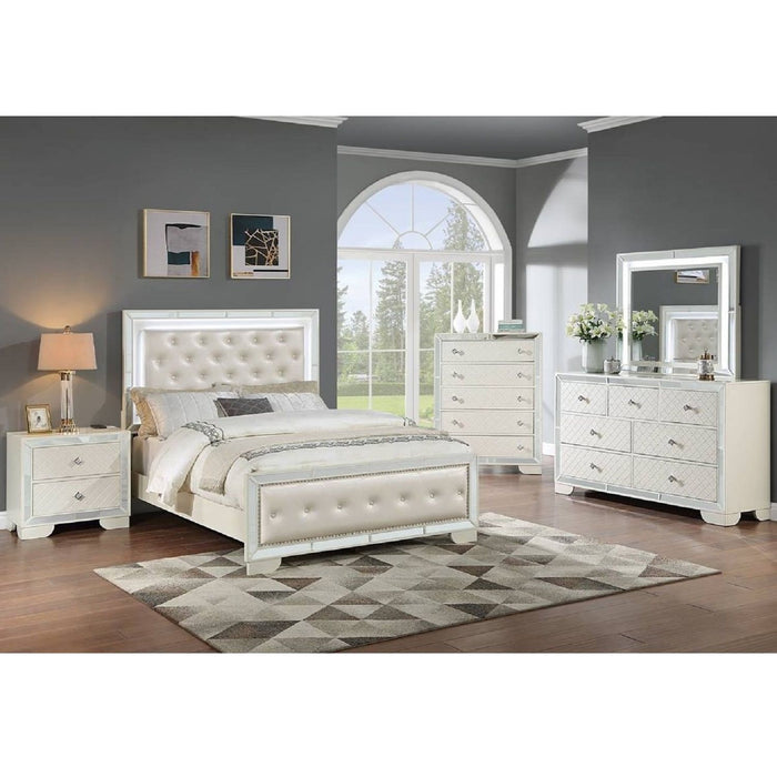Eastern King Size Bed With LED Lights And Mirror Trim - Cream / Ivory