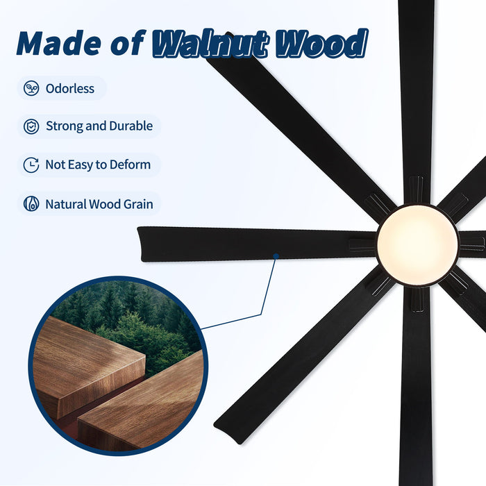 Large Ceiling Fan With Dimmable LED Light 8 Blades Remote Control, Reversible DC Motor