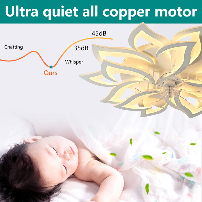 Ceiling Fan With Remote Control And Lights, 6 Speeds, 3 Color Temperatures, Low Profile Flush Mount