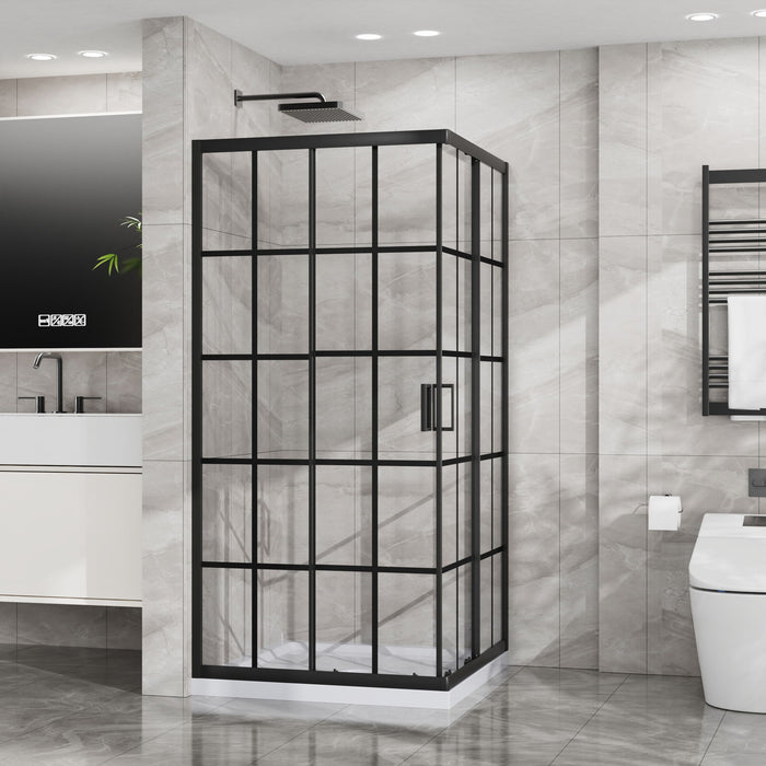 Corner Shower Door, Shower Enclosure With Dual Sliding Doors - Matte Black