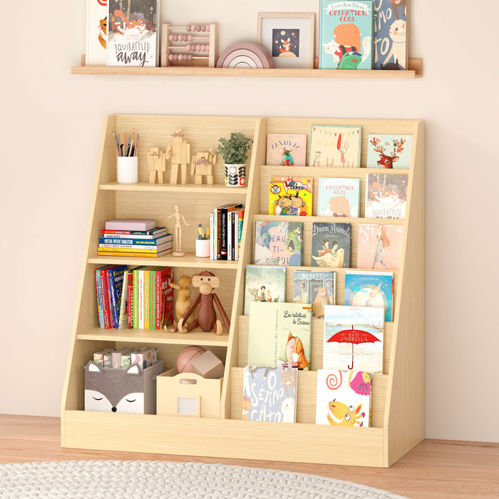 Bookshelf And Toy Storage Organizer, 4 Tier Bookcase With Display Stand For Playroom