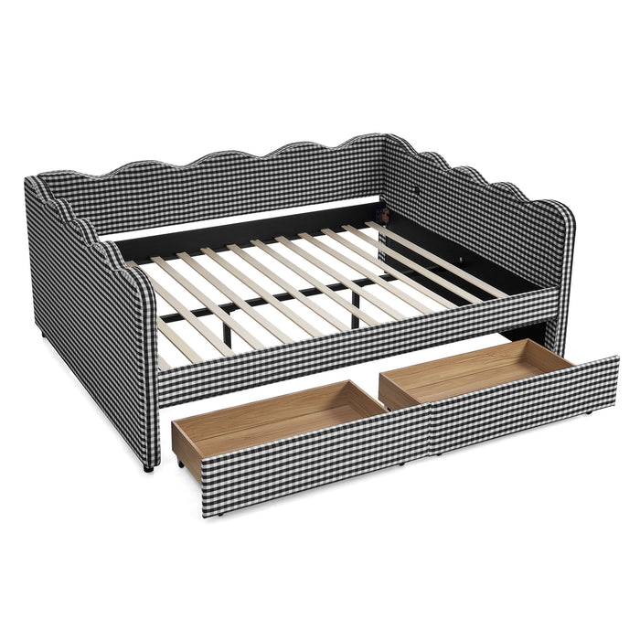Gingham Daybed With USB Charging Port, Wave-Shaped Design