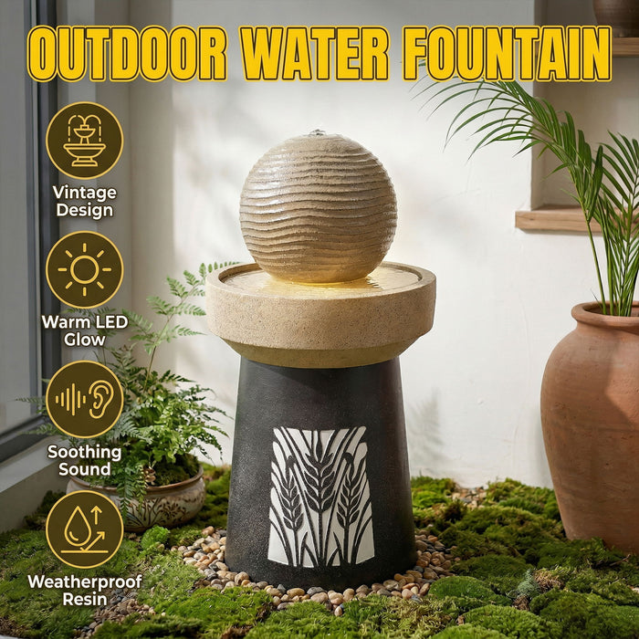 Outdoor Water Fountain, Warm LED Light - Brown