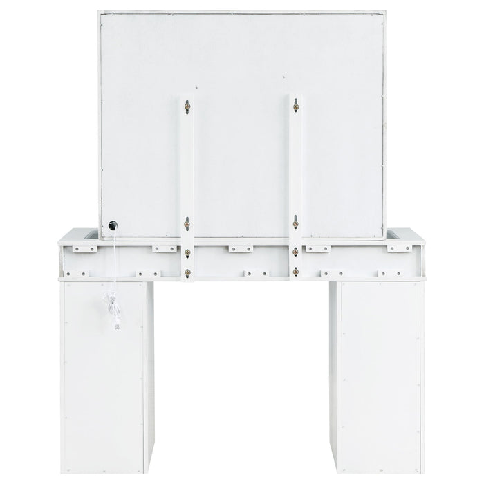 Winona - Makeup Vanity Set With Bulb Lit Mirror And Upholstered Stool - White