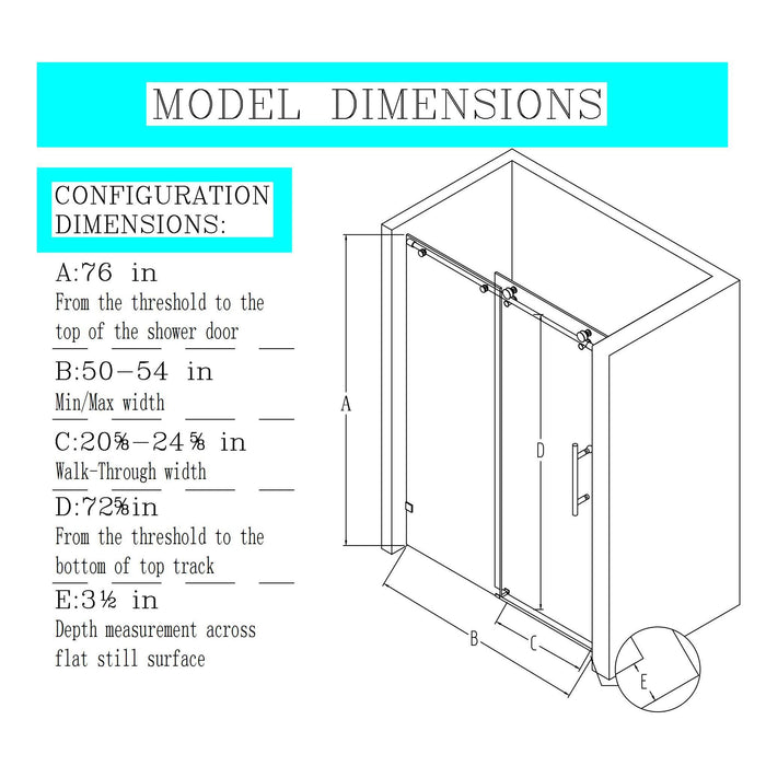 Frameless Single Sliding Soft Close Shower Doors, 5/16" Sgcc Tempered Glass